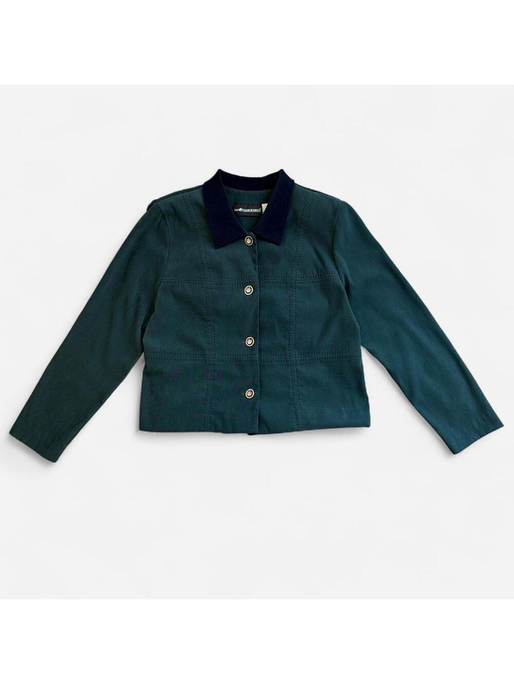 90s Sag Harbor Forest Green Button Up Jacket Contrast Collar Size 12